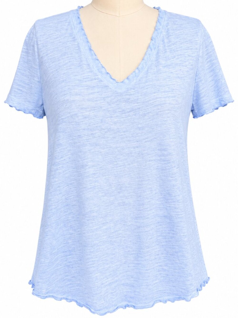 💋 🌟 Maeve by Anthropologie | Distressed Loose V-Neck Top | Sky Blue | US Small